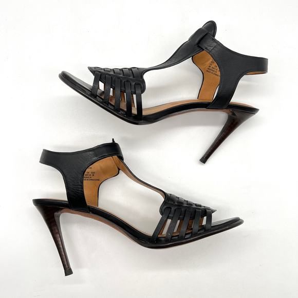 COACH Izzy Woven Leather Heel Sandal T Strap Womens 8 Black Ankle Strap Classic - Picture 6 of 13